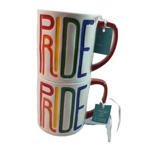 2 PRIDE Rainbow Spellout Lang  Coffee Mugs Tea Cups  SET NEW with Tags